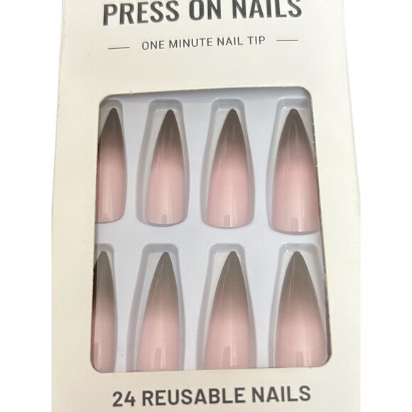 Goth Glam Ombre Press On Nails 24pc Long Stiletto Pink & Black Reusable Kit - Picture 1 of 3